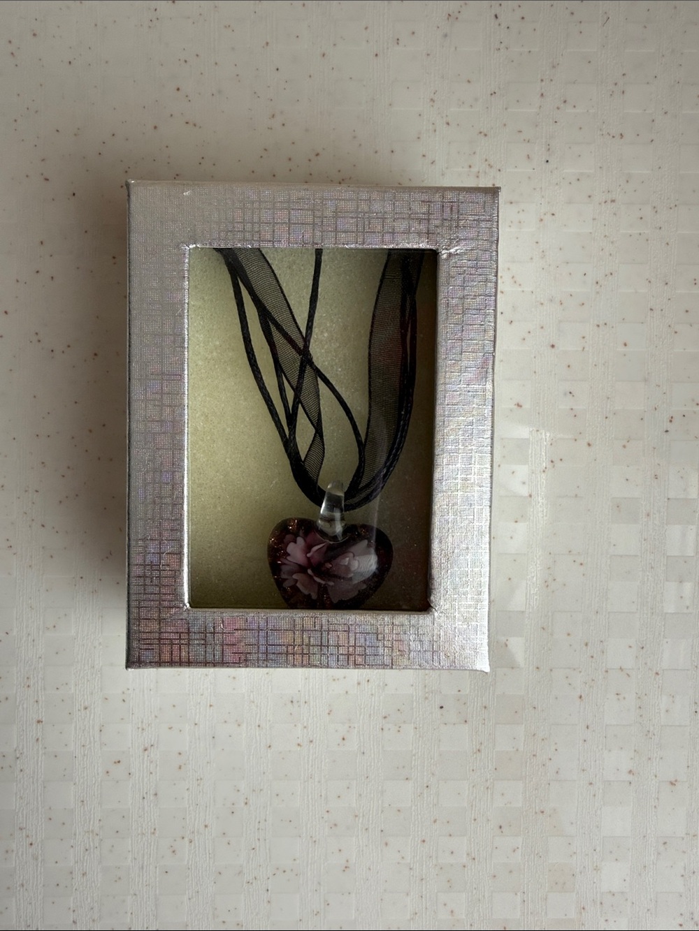 Murano Heart Glass Pendant Necklace in Deep Plum